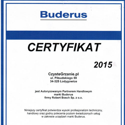 Certyfikat- Buderus- Kliknij, aby powiększyć